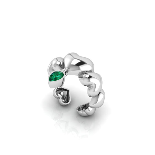 "Puff Heart" Ring with Natural Green Peridot