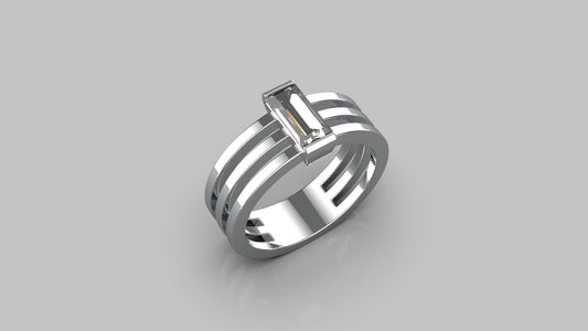 Geometric Silver Ring with Baguette-Cut Stone