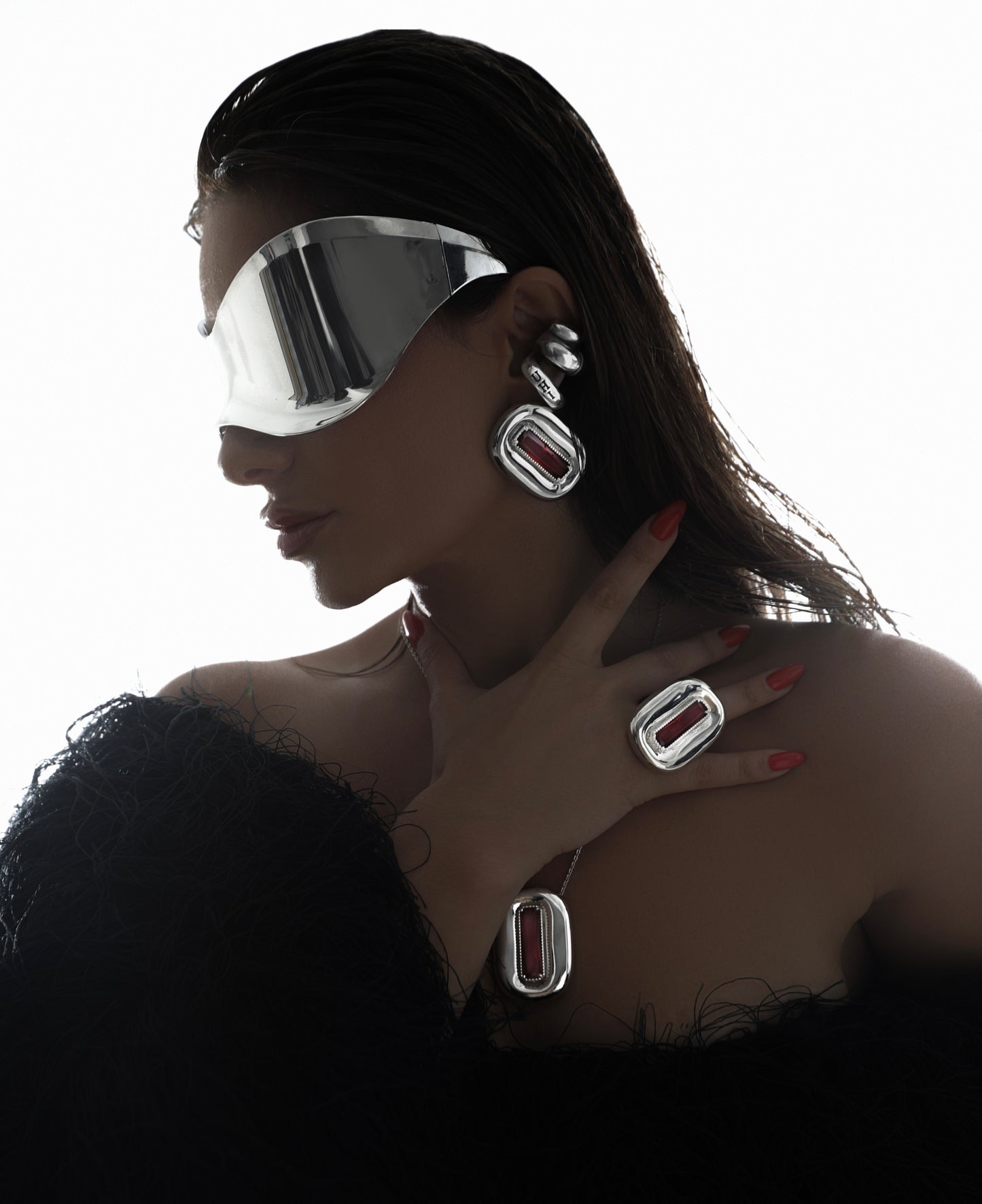 "Elongated Baguette Red Gemstone" Earrings