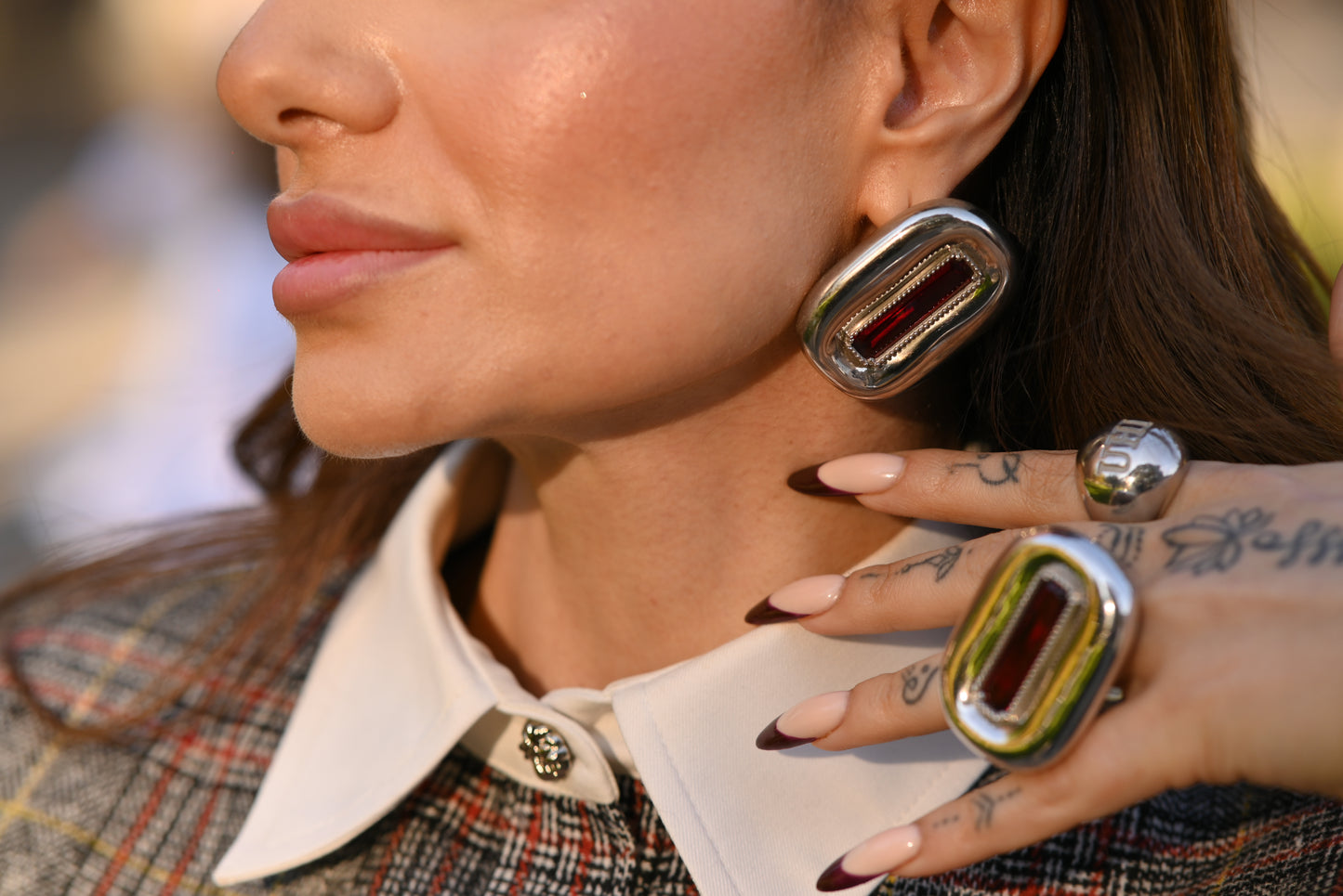 "Elongated Baguette Red Gemstone" Earrings
