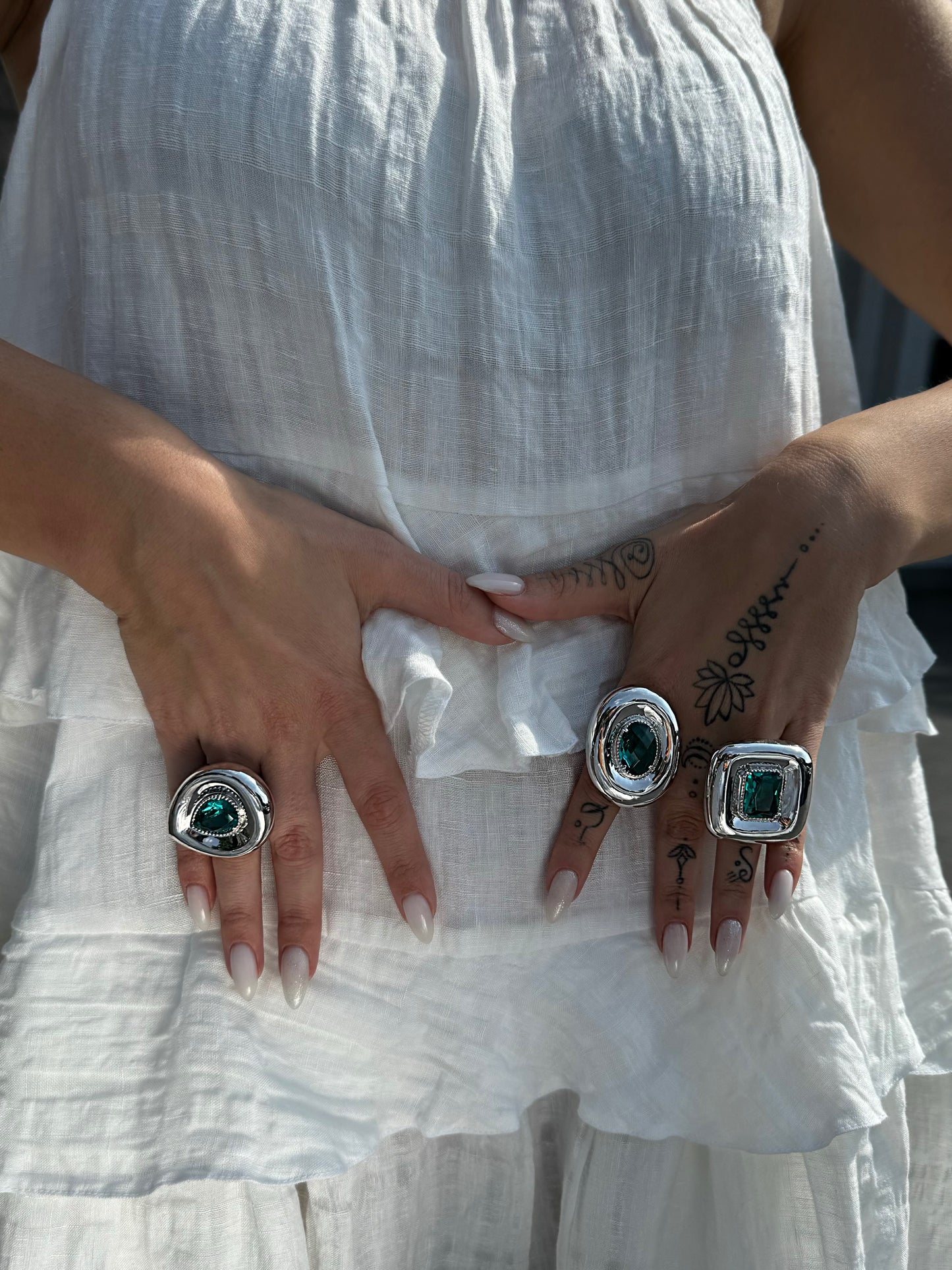 "Emerald Shape Greenish Gemstone"Ring