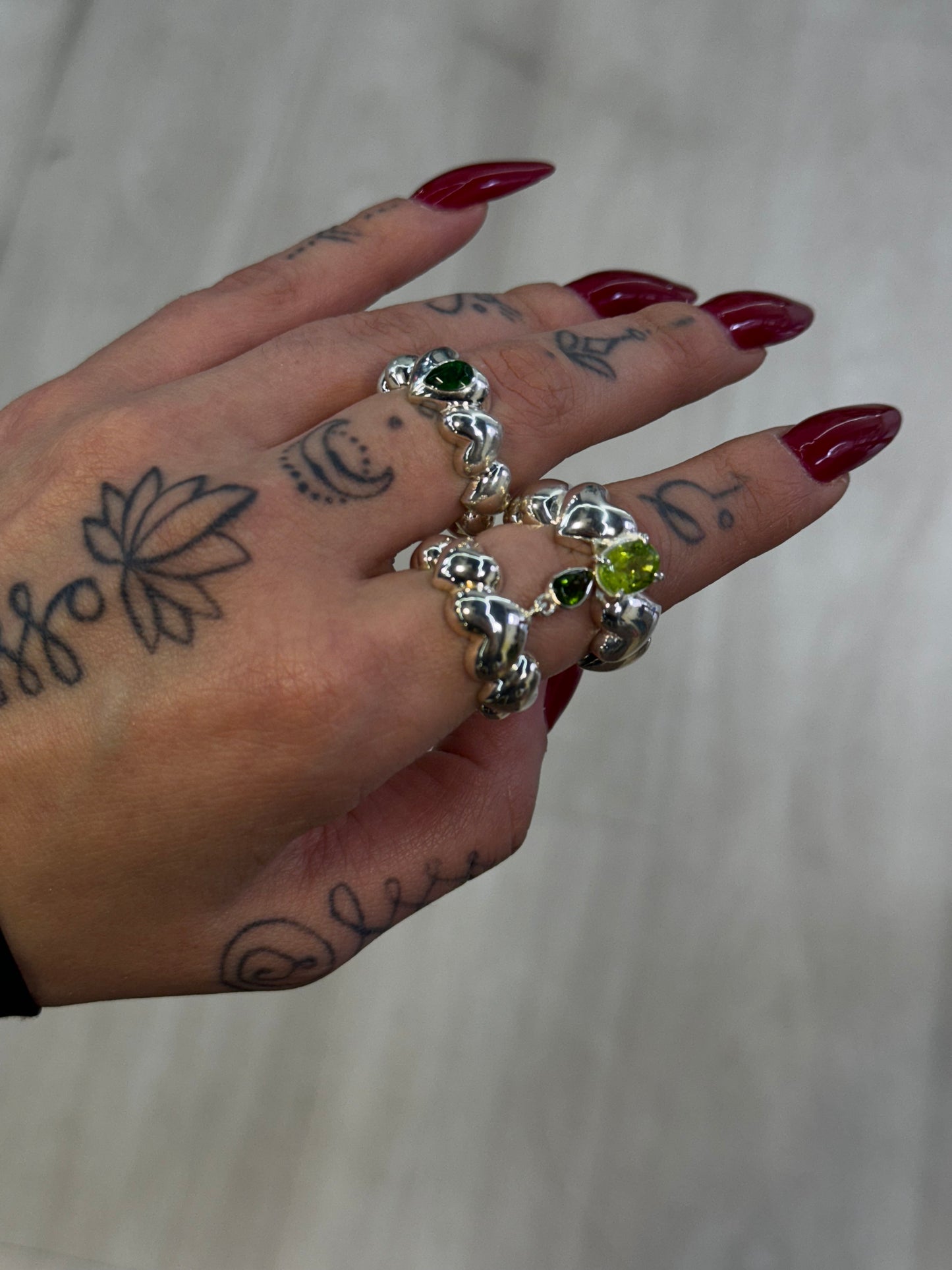 Puff Heart Ring with Natural Green Peridot