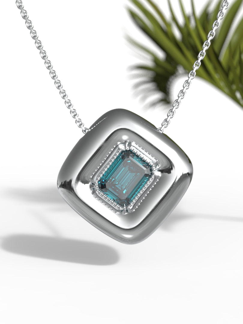 "Emerald Shape Greenish Gemstone" Necklace