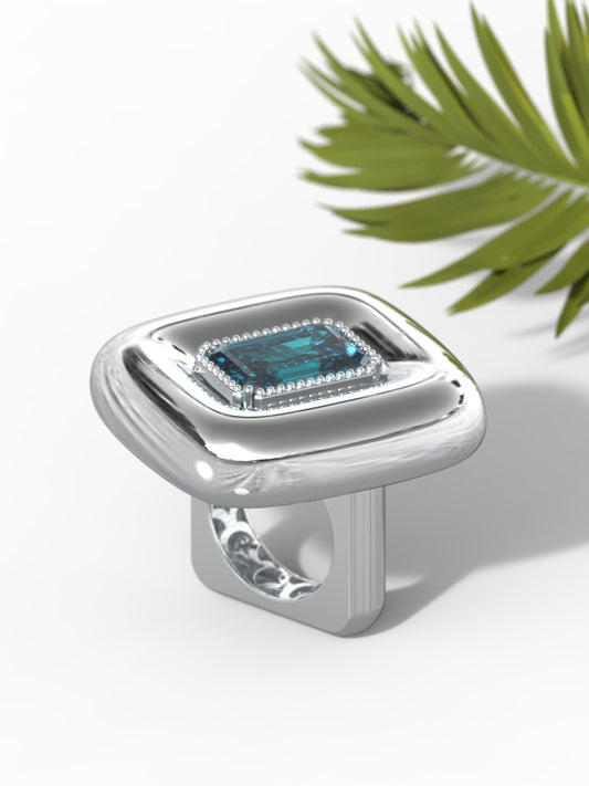 "Emerald Shape Greenish Gemstone"Ring