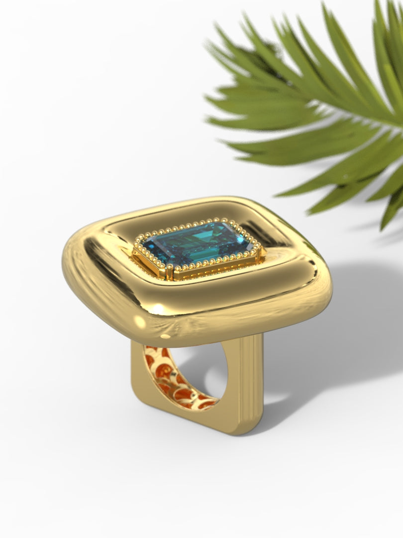 "Emerald Shape Greenish Gemstone"Ring