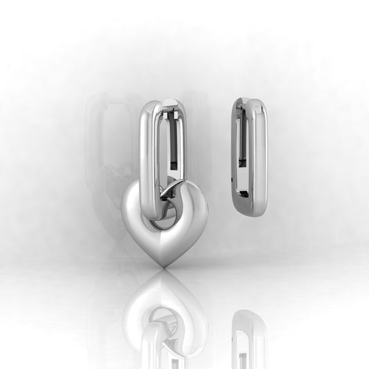 "Modern Earrings with Tiny Hanging Heart" Small Size