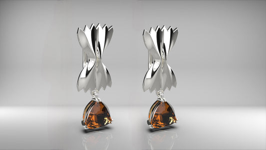 Sculpted Silver Earrings with Brown Gemstone