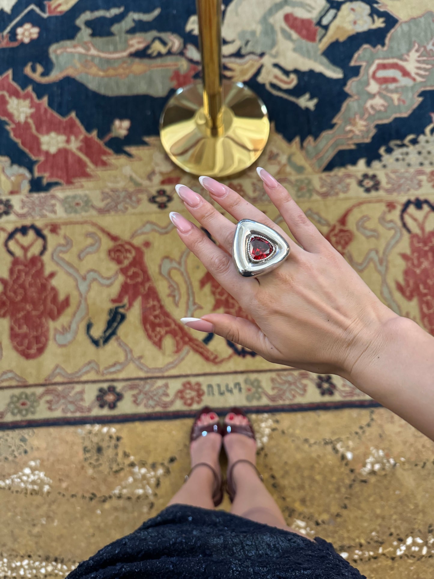 "Trillion Shape Red Gemstone" Ring