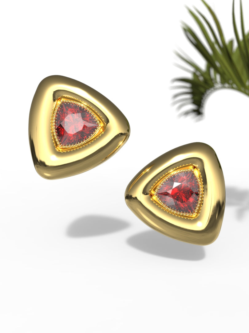 "Trillion Shape Red Gemstone" Earrings