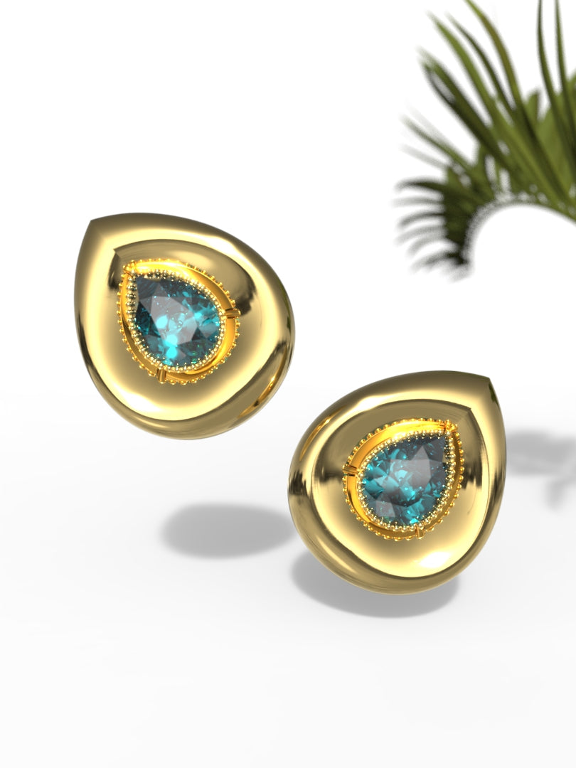 "Pear Shape Greenish Gemstone" Earrings