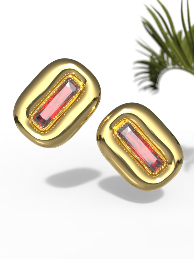 "Elongated Baguette Red Gemstone" Earrings