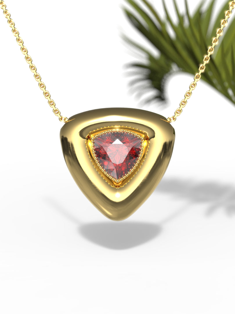 "Trillion Shape Red Gemstone" Necklace