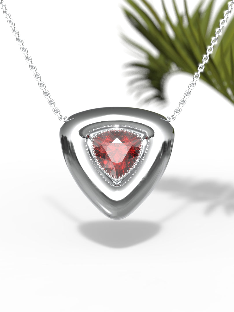 "Trillion Shape Red Gemstone" Necklace