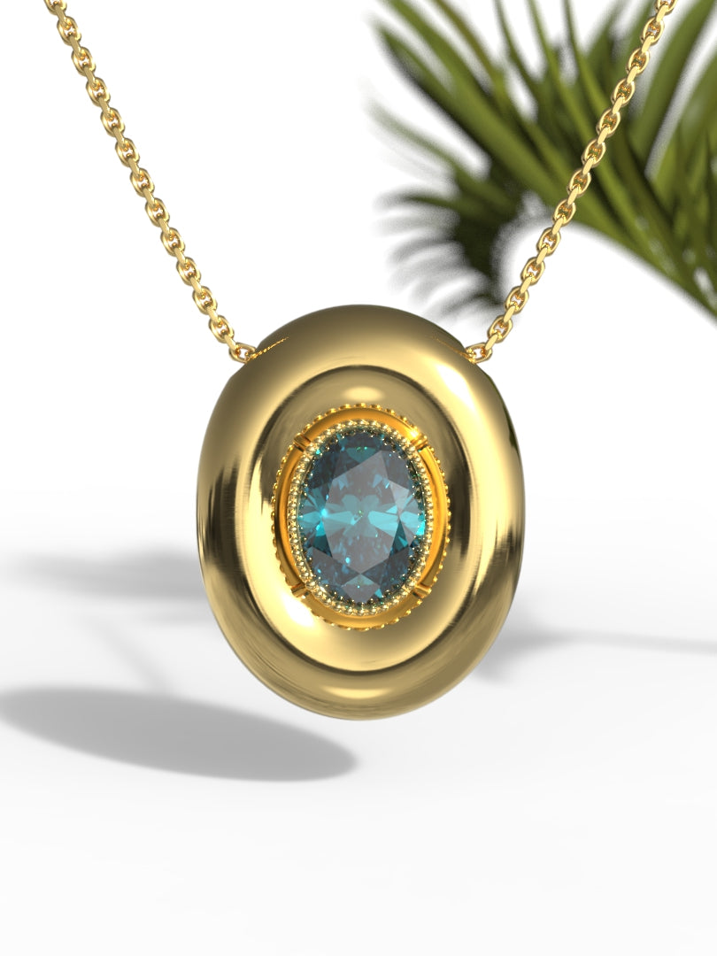 "Oval Shape Greenish Gemstone" Necklace