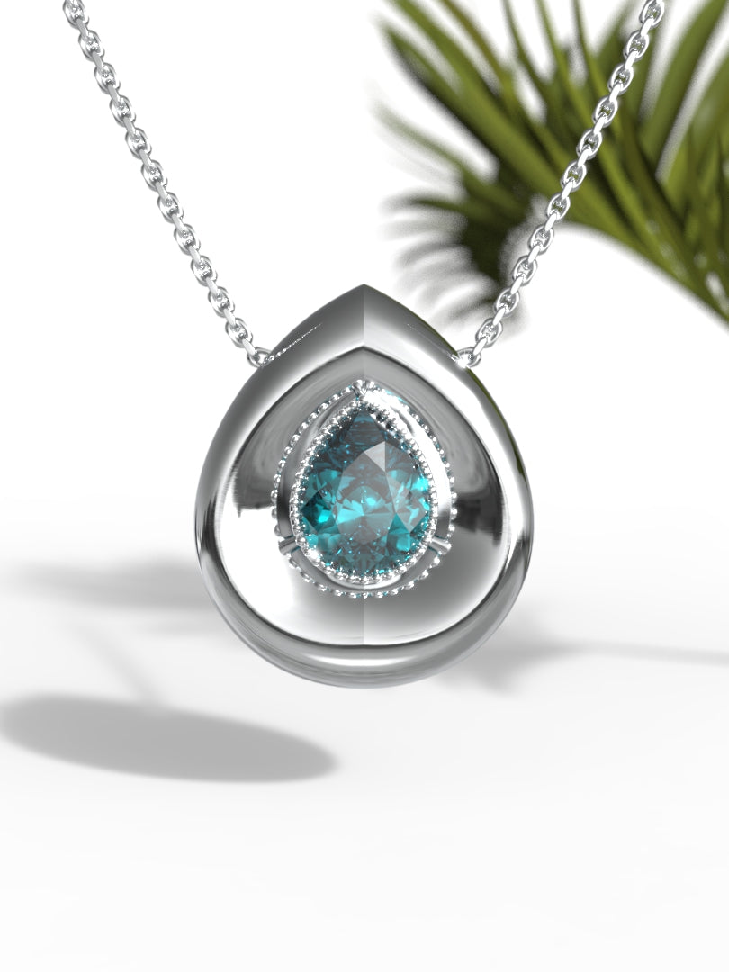 "Pear Shape Greenish Gemstone" Necklace