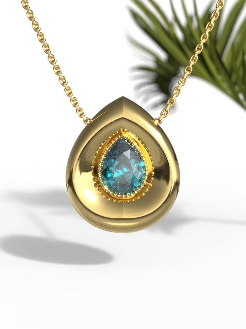 "Pear Shape Greenish Gemstone" Necklace