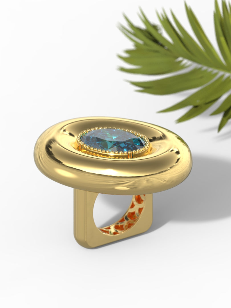 "Oval Shape Greenish Gemstone" Ring