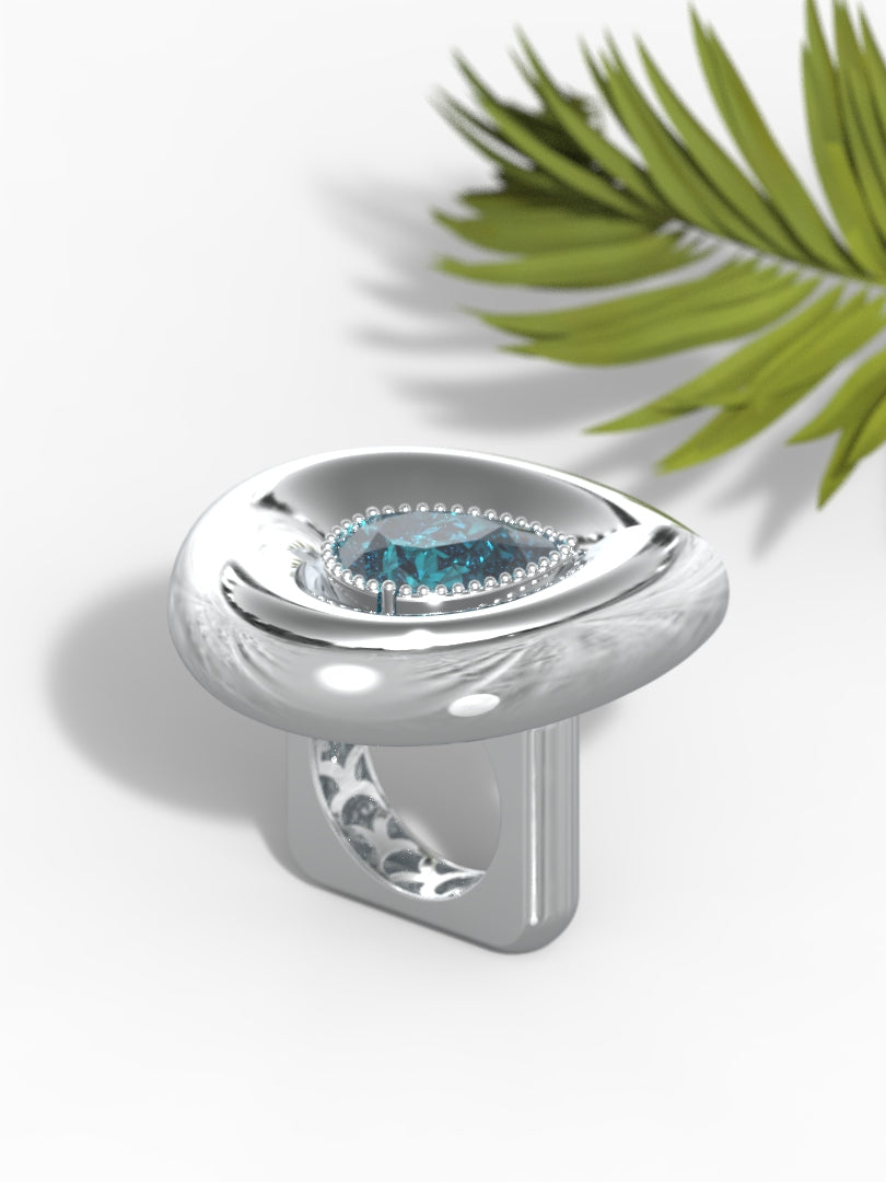"Tear Drop Greenish Stone"Ring