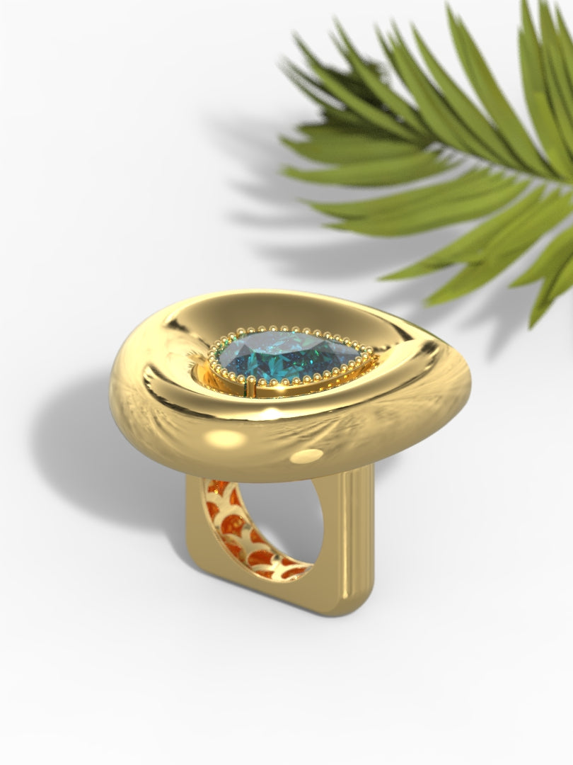 "Tear Drop Greenish Stone"Ring