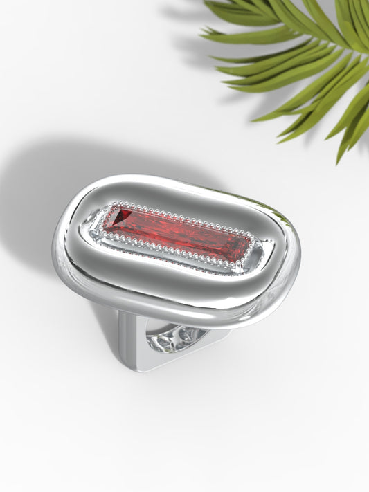 "Elongated Baguette Red Gemstone" Ring