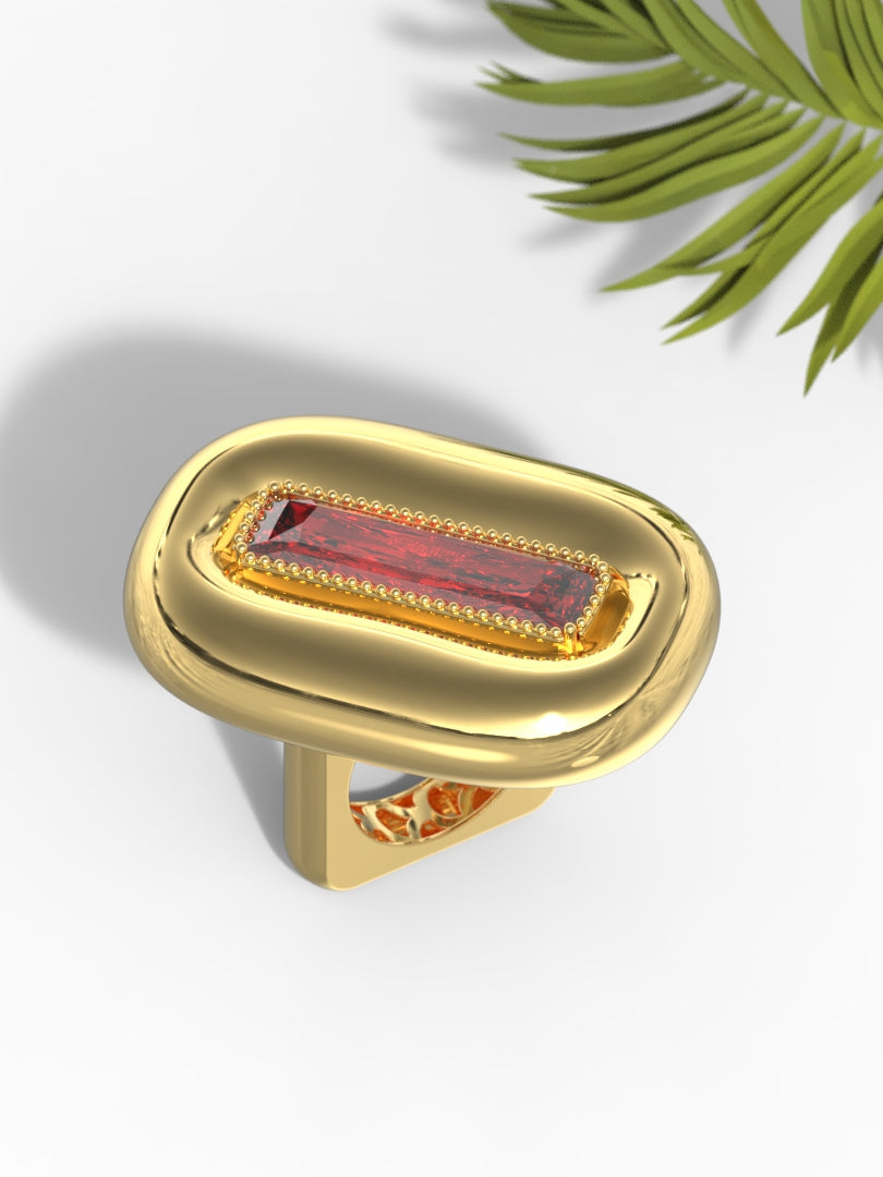 "Elongated Baguette Red Gemstone" Ring