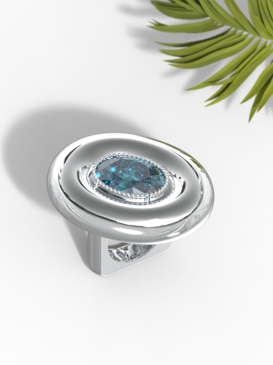 "Oval Shape Greenish Gemstone" Ring