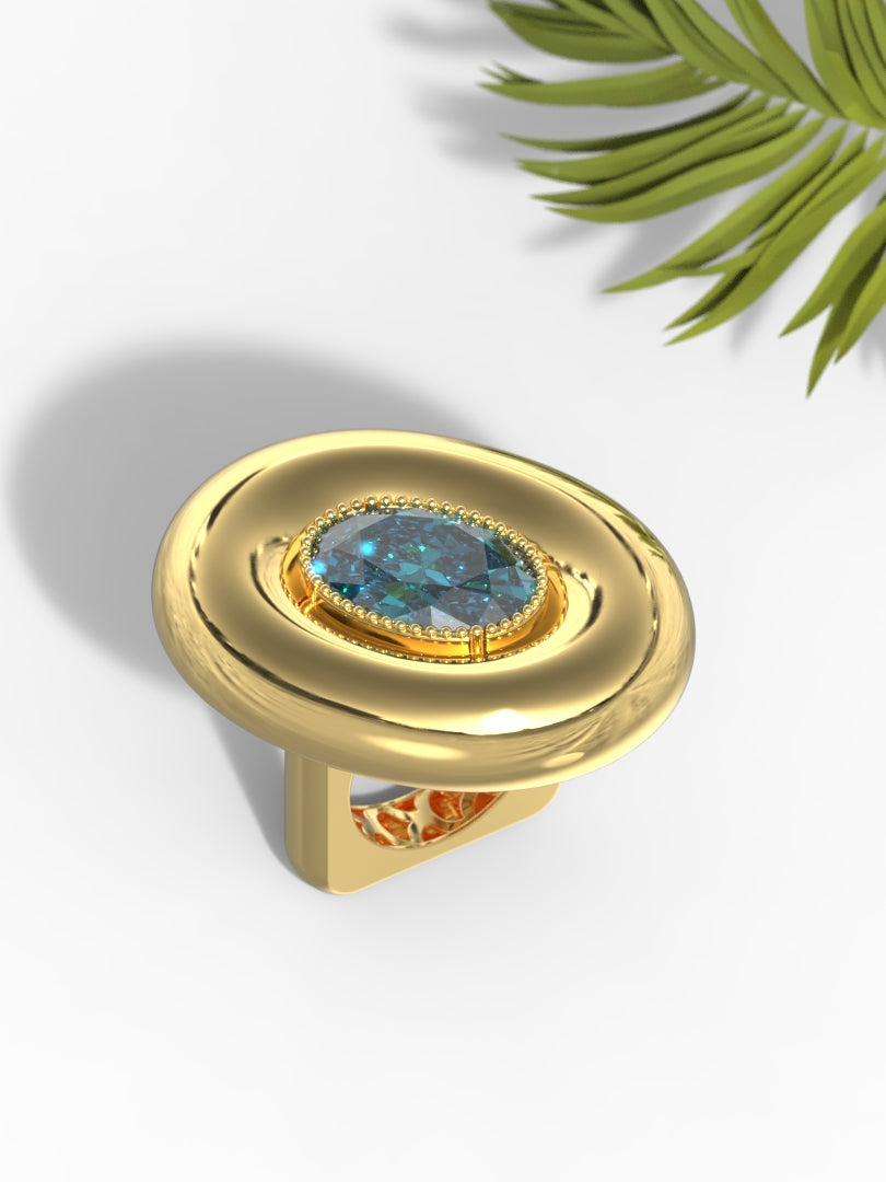 "Oval Shape Greenish Gemstone" Ring