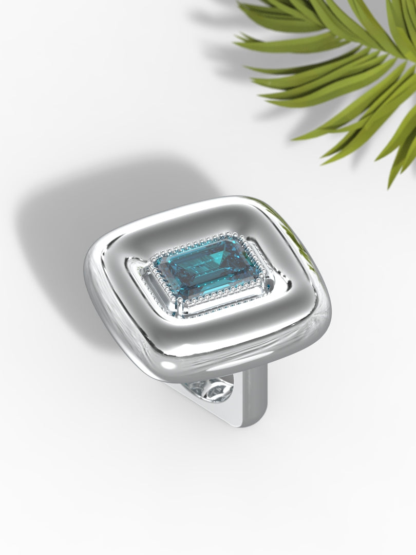 "Emerald Shape Greenish Gemstone"Ring