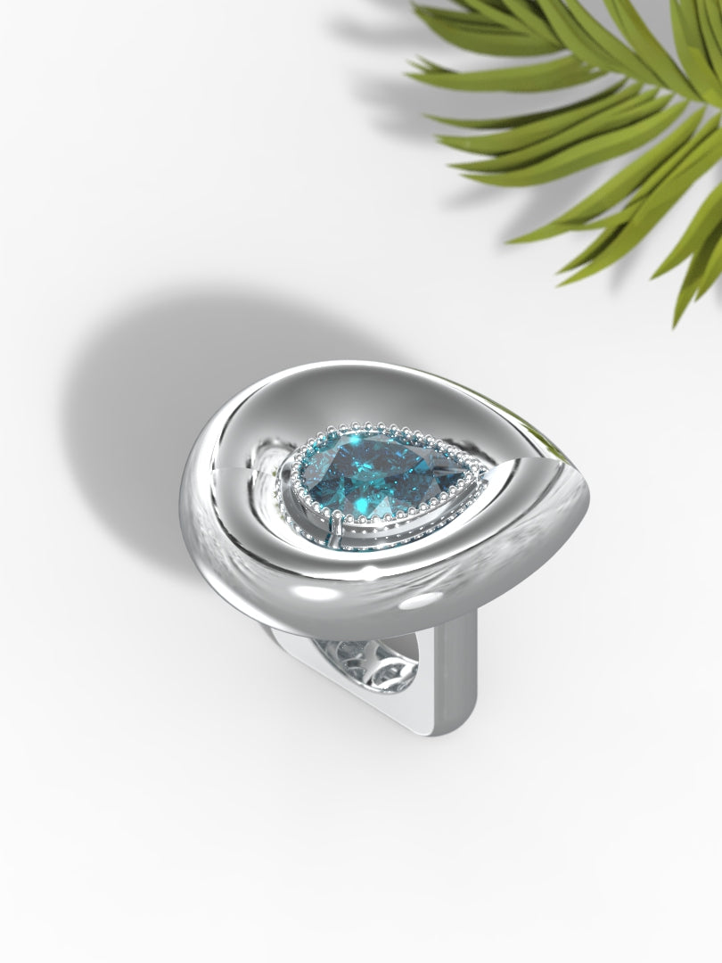 "Tear Drop Greenish Stone"Ring