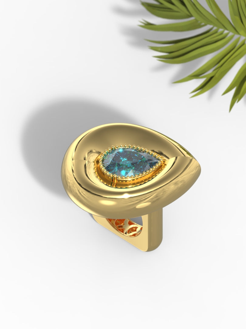 "Tear Drop Greenish Stone"Ring
