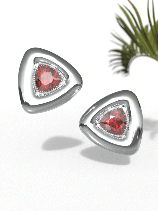 "Trillion Shape Red Gemstone" Earrings