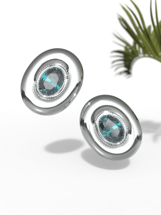 "Oval Shape Greenish Gemstone" Earrings