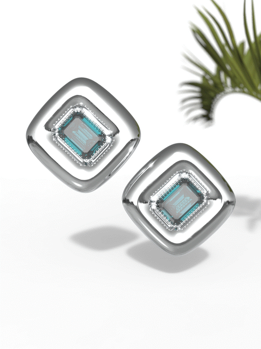 "Earrings with Emerald Shape Green Gemstone"