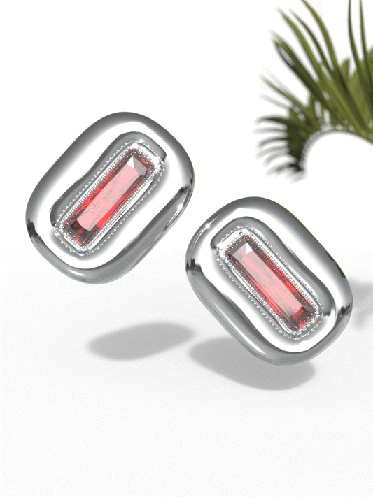 "Elongated Baguette Red Gemstone" Earrings