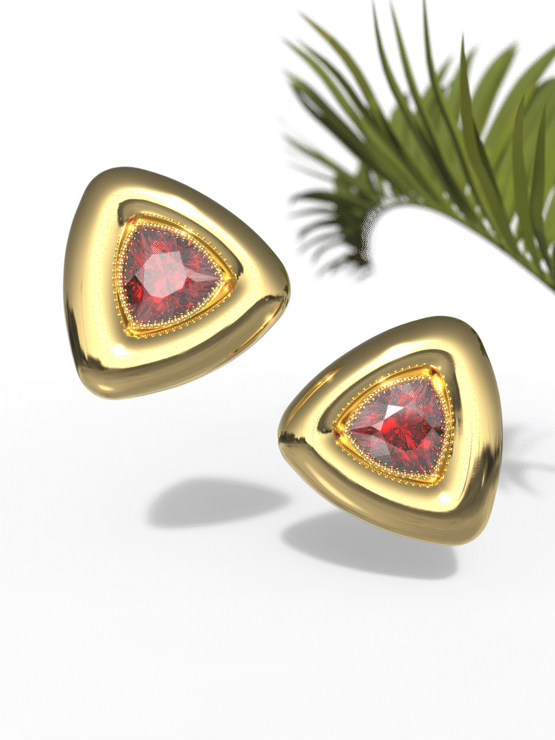 "Trillion Shape Red Gemstone" Earrings