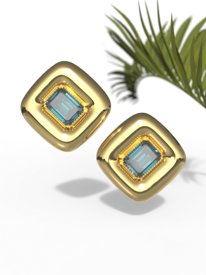 "Earrings with Emerald Shape Green Gemstone"