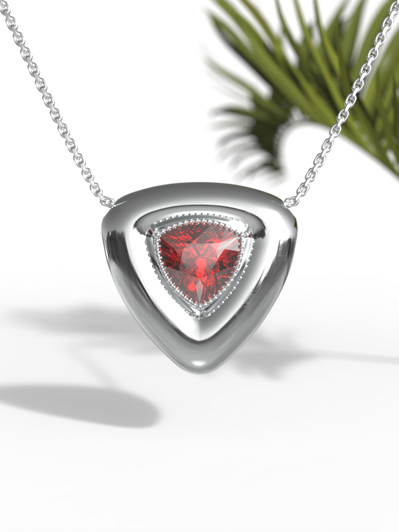 "Trillion Shape Red Gemstone" Necklace