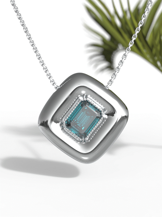 "Emerald Shape Greenish Gemstone" Necklace