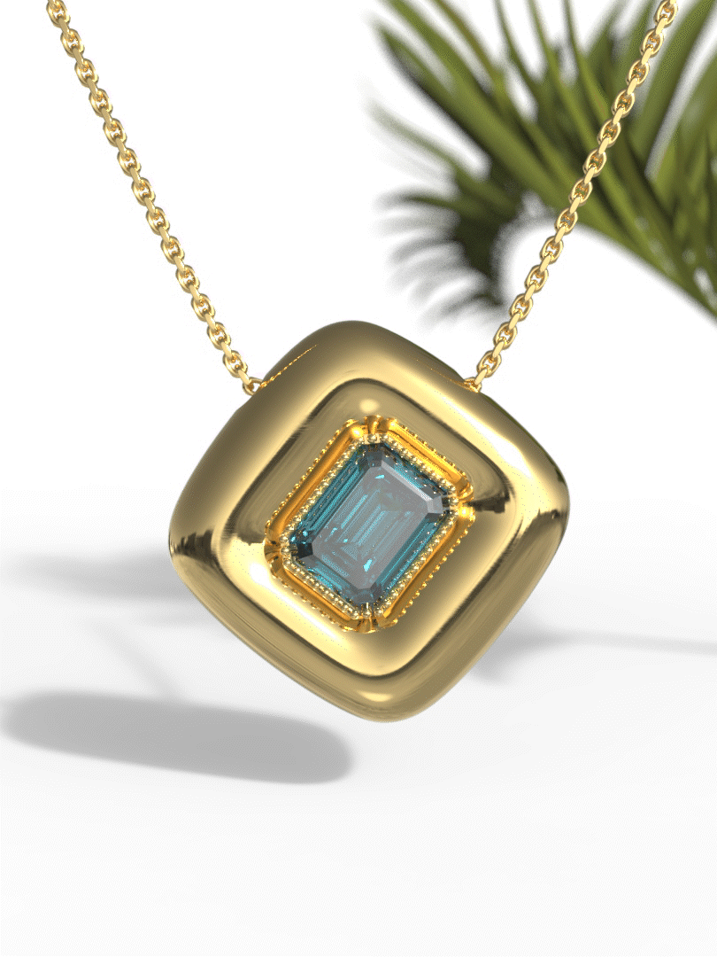 "Emerald Shape Greenish Gemstone" Necklace