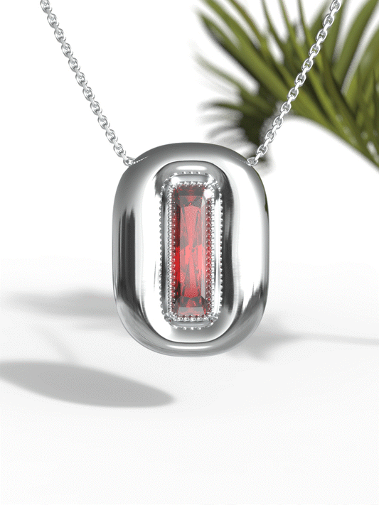 "Elongated Baguette Red Gemstone" Necklace