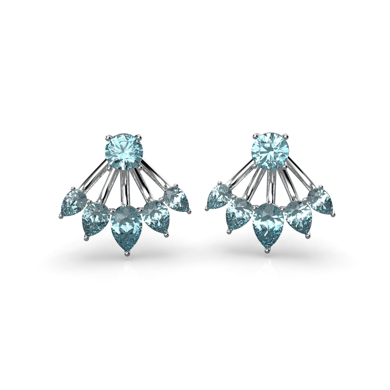 "Blue Gem Fan" Earrings with Center Stone