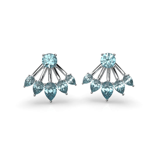 "Blue Gem Fan" Earrings with Center Stone