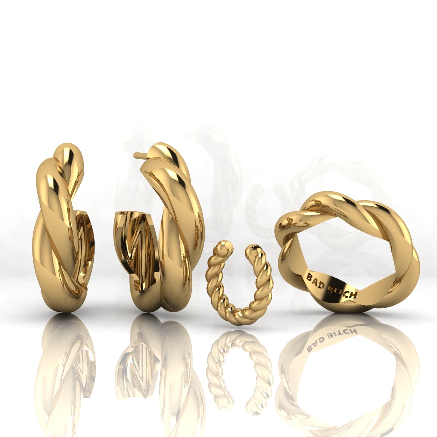 Set of Twisted Earrings, Medium Cuff and Ring