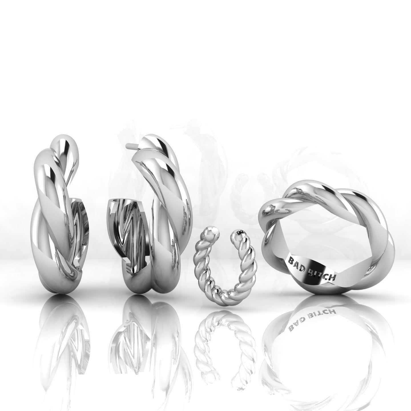 Set of Twisted Earrings, Medium Cuff and Ring