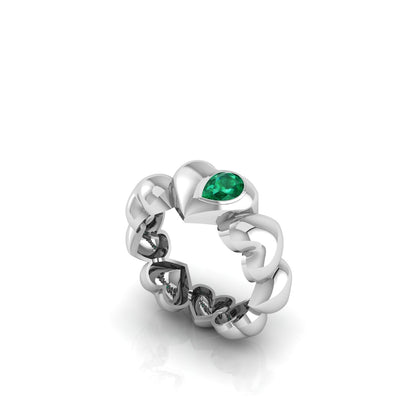Ditsuhi Puff Heart Ring with Natural Green Peridot/Ուռուցիկ սրտերով և բնական պերիդոտ քարով մատանի