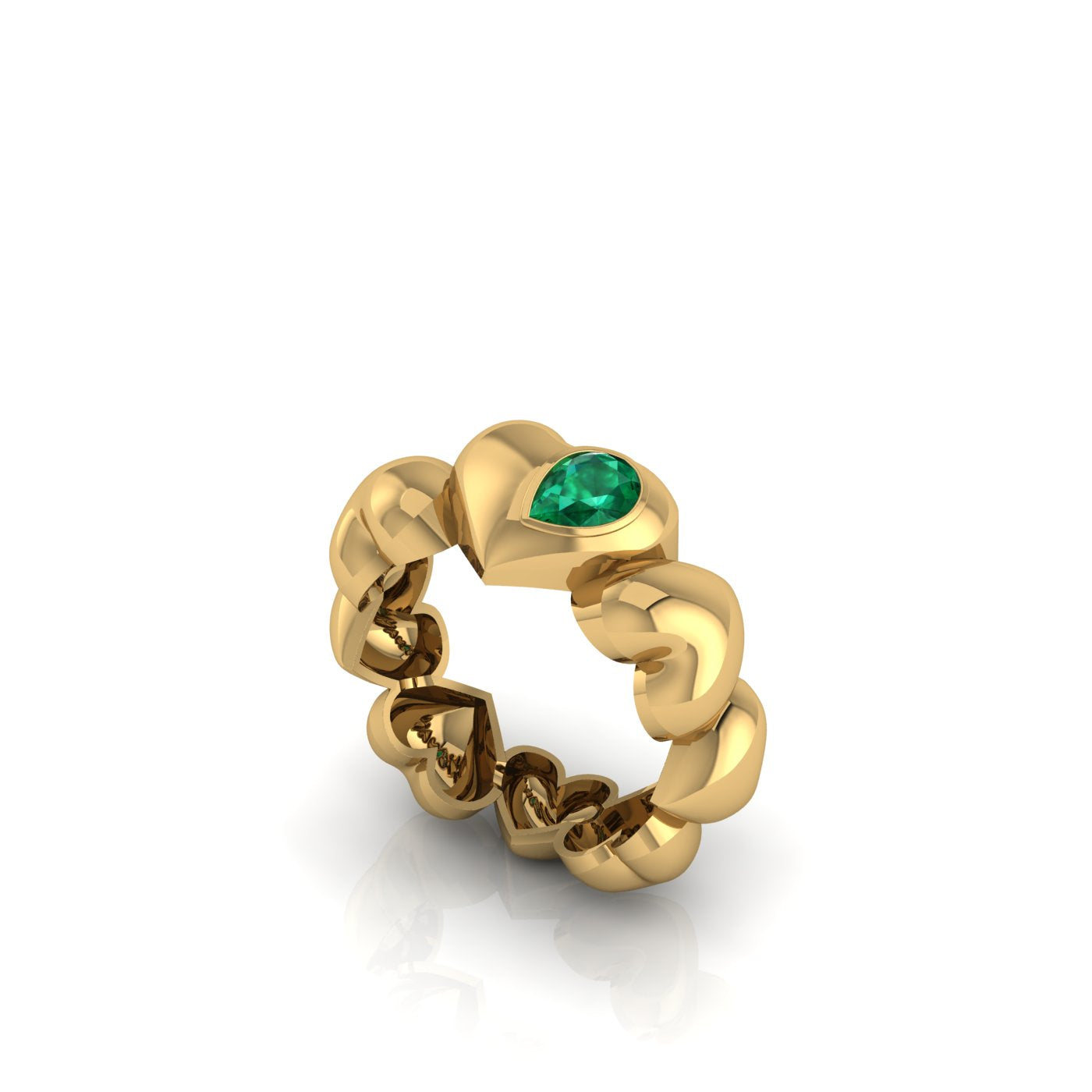 Ditsuhi Puff Heart Ring with Natural Green Peridot/Ուռուցիկ սրտերով և բնական պերիդոտ քարով մատանի