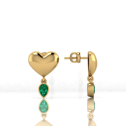 Ditsuhi Puff Heart Earrings with Natural Green Peridot/ Ուռուցիկ սիրտ և կախվող քարով օղ