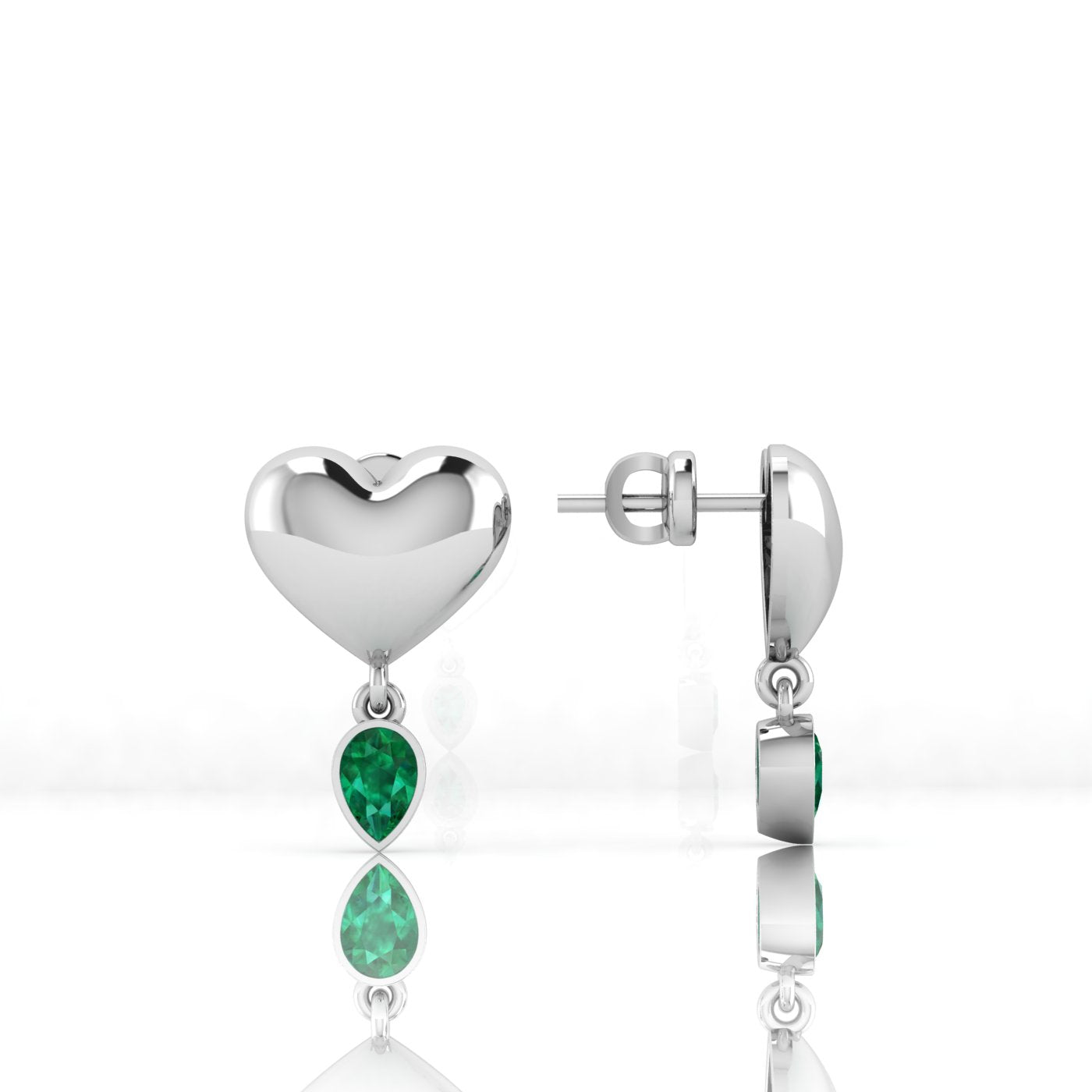 Ditsuhi Puff Heart Earrings with Natural Green Peridot/ Ուռուցիկ սիրտ և կախվող քարով օղ