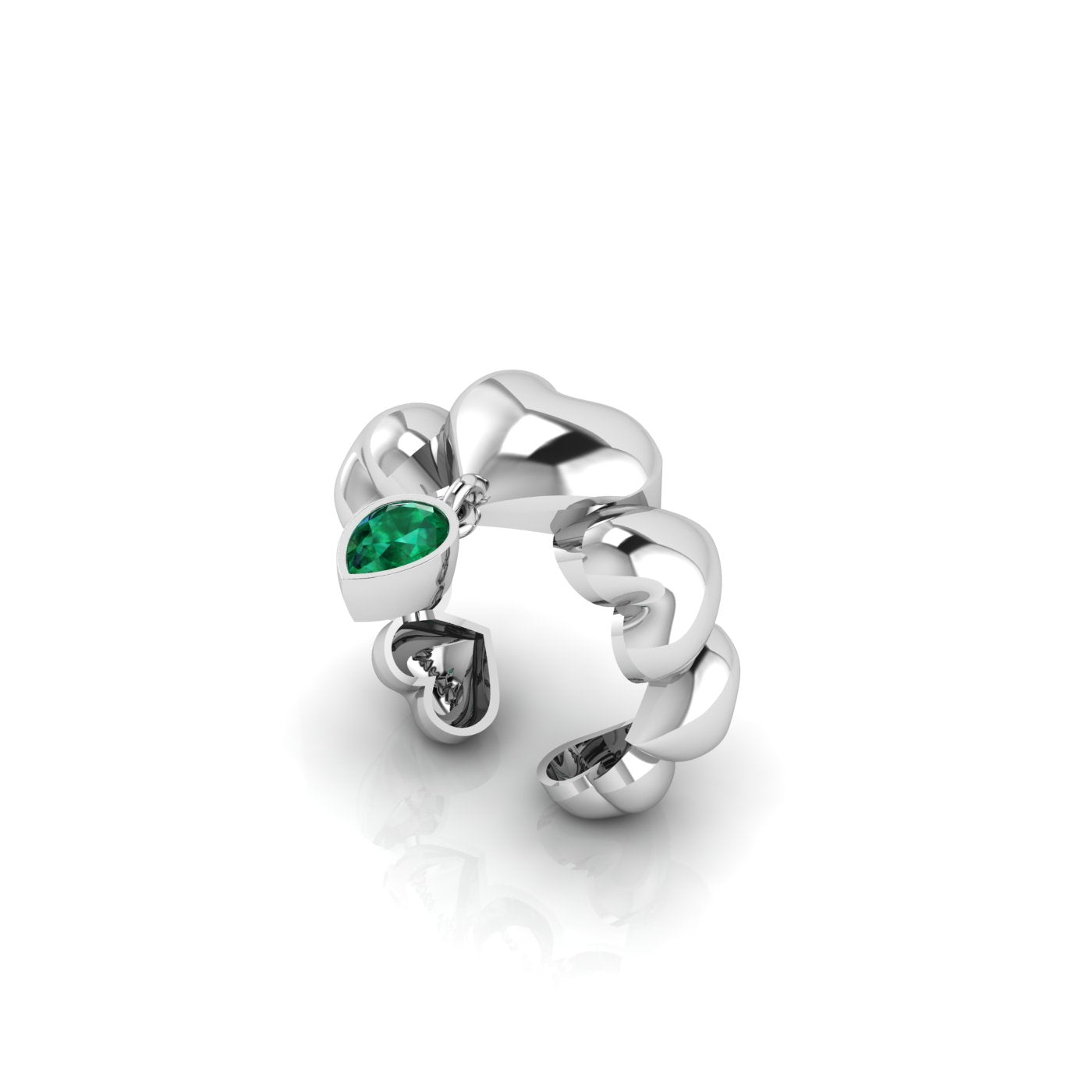 Puff Heart Ring with Natural Green Peridot/Ուռուցիկ սրտերով և բնական պերիդոտ քարով մատանի
