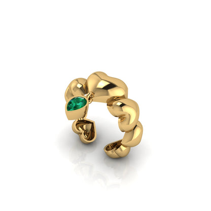 Puff Heart Ring with Natural Green Peridot/Ուռուցիկ սրտերով և բնական պերիդոտ քարով մատանի